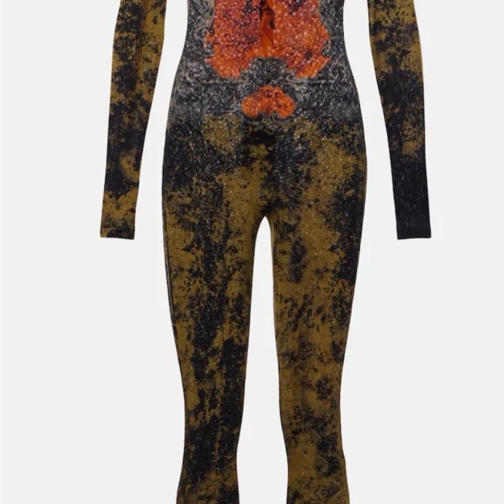 Jean Paul Gaultier Black, Olive and Rust Abstract Print Jumpsuit